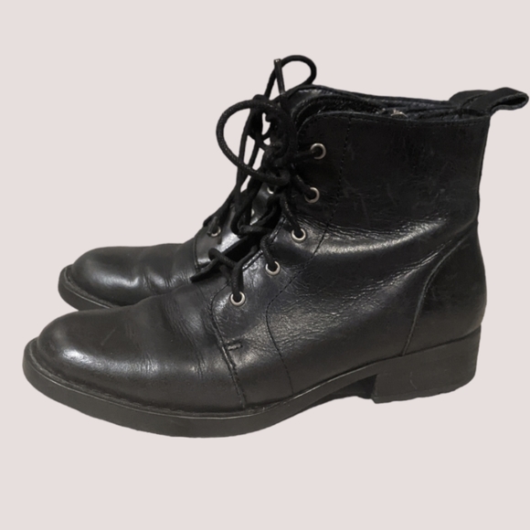 Born Shoes - Born Black Combat Booties Lace-up Leather Size 6.5M